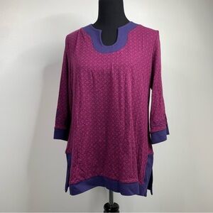 Soft Surroundings 3/4 Sleeve Tunic Top LP Purple Pink Geometric Print Boho Artsy